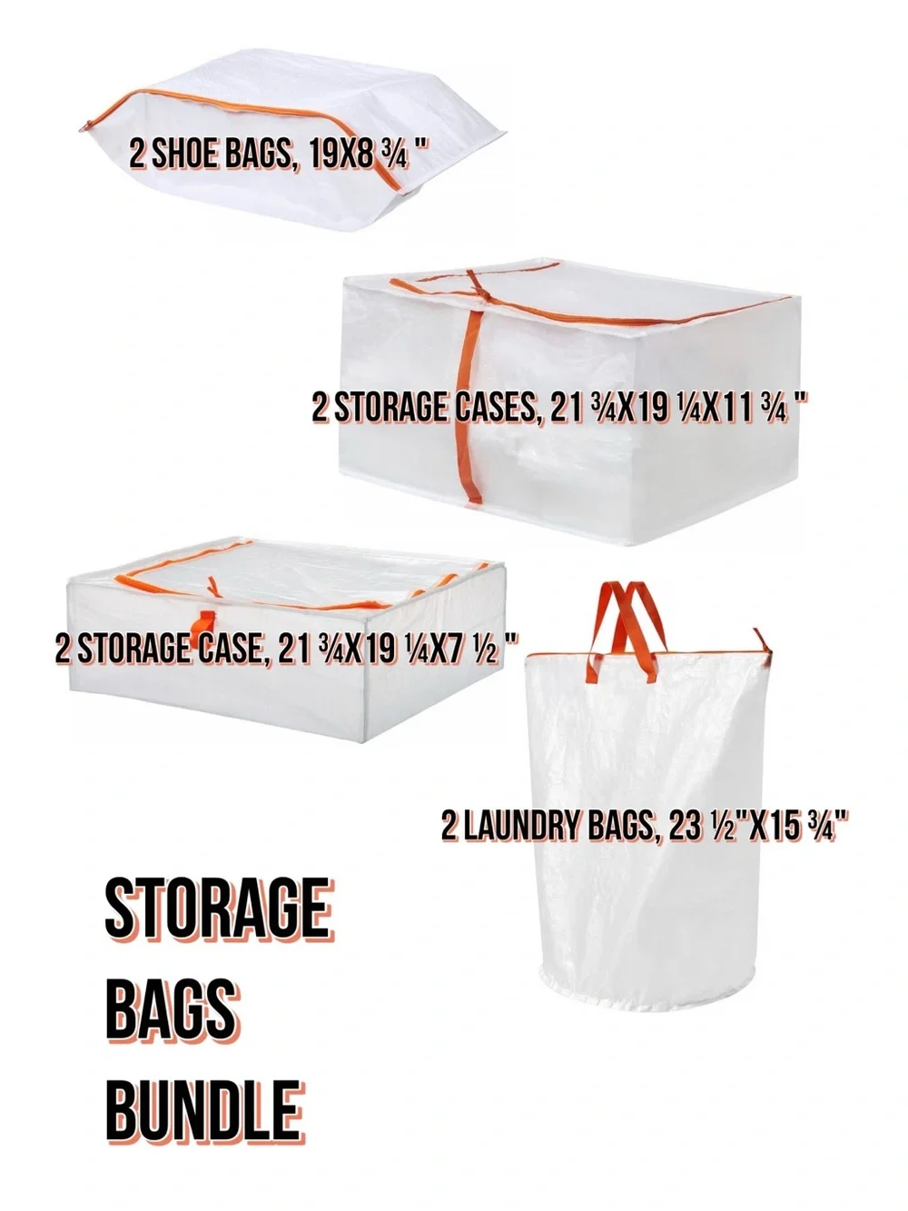 Storage Bags Bundle - White with Orange Trim